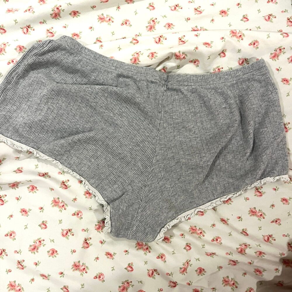 Gray 100% cotton brandy Melville lounge shorts with lace trim
